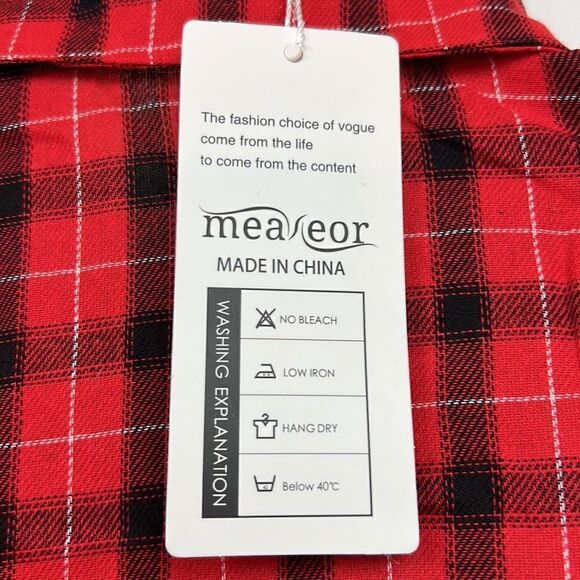 Meaneor red and black plaid button-down long sleeve collar shirt for wom… - Picture 8 of 13